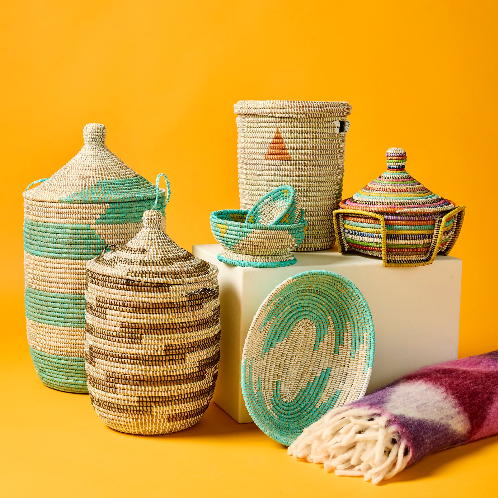 あんこ　セット　SUSTAINABLE WE'RTHYSWEAT Ayo Handwoven Storage Basket – African Woven Basket for Home