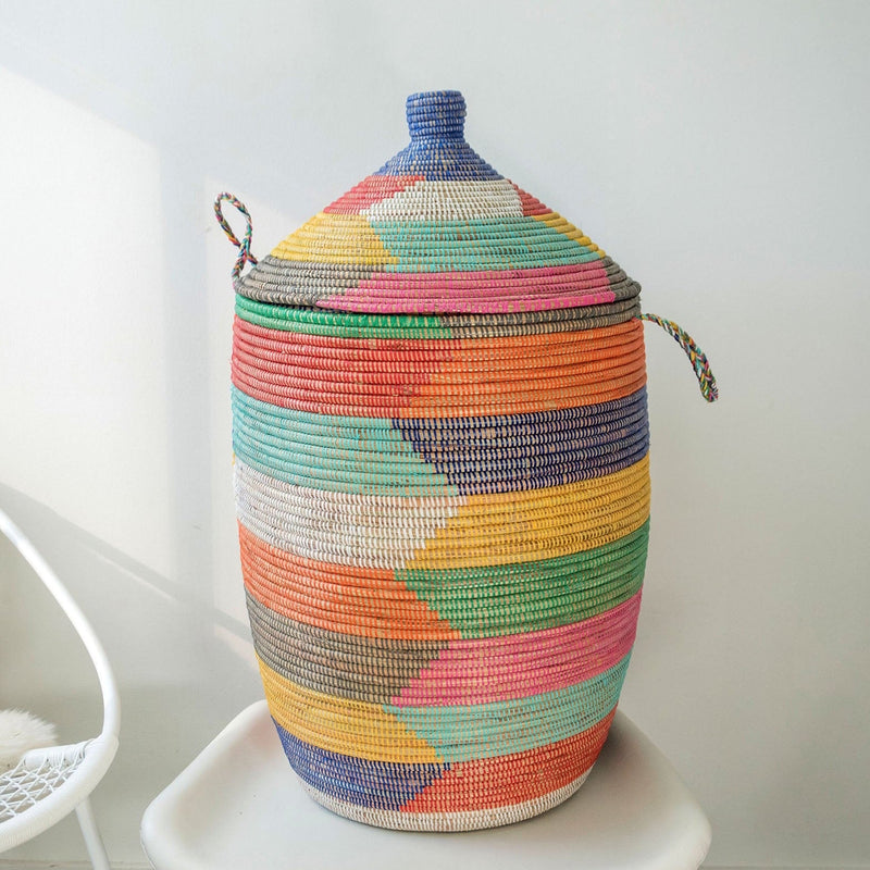 Large African Storage Basket with Lid – Handmade Home Decor