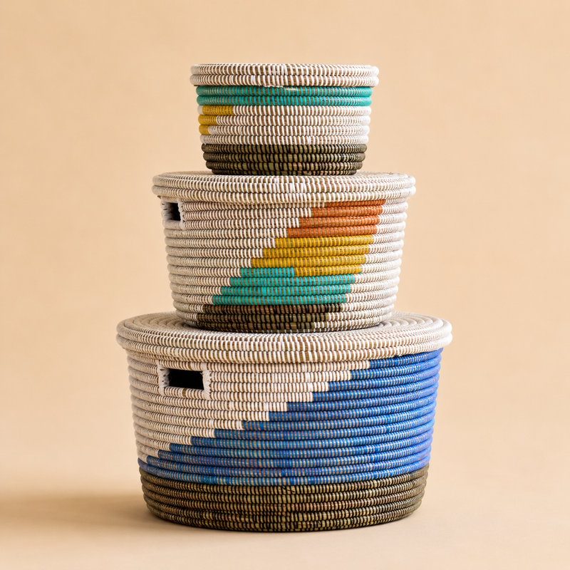 Kebe Lidded Storage Basket – Handwoven African Organizer