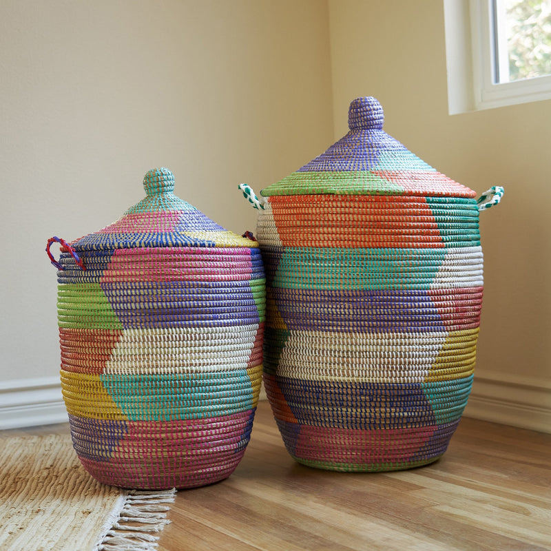 Handwoven African Laundry Basket with Lid – Taya Storage Basket for Home Organization
