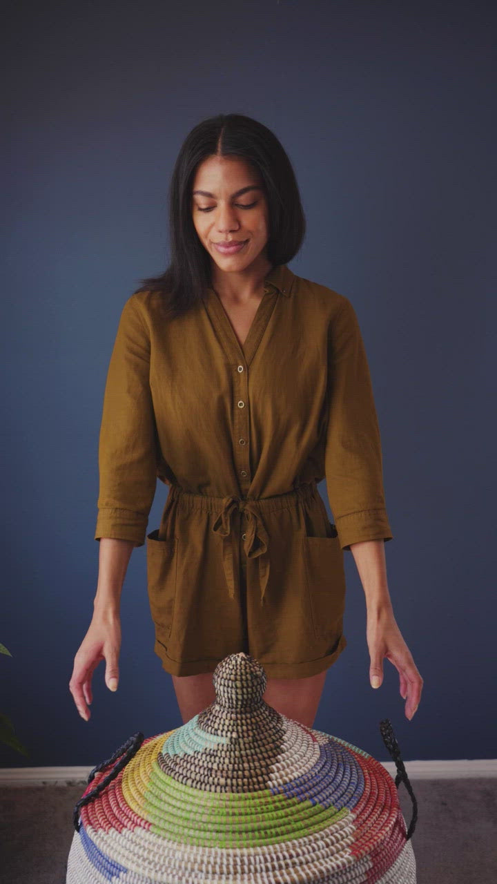 Artisan-Made African Basket for Toy Storage and Living Room Organization