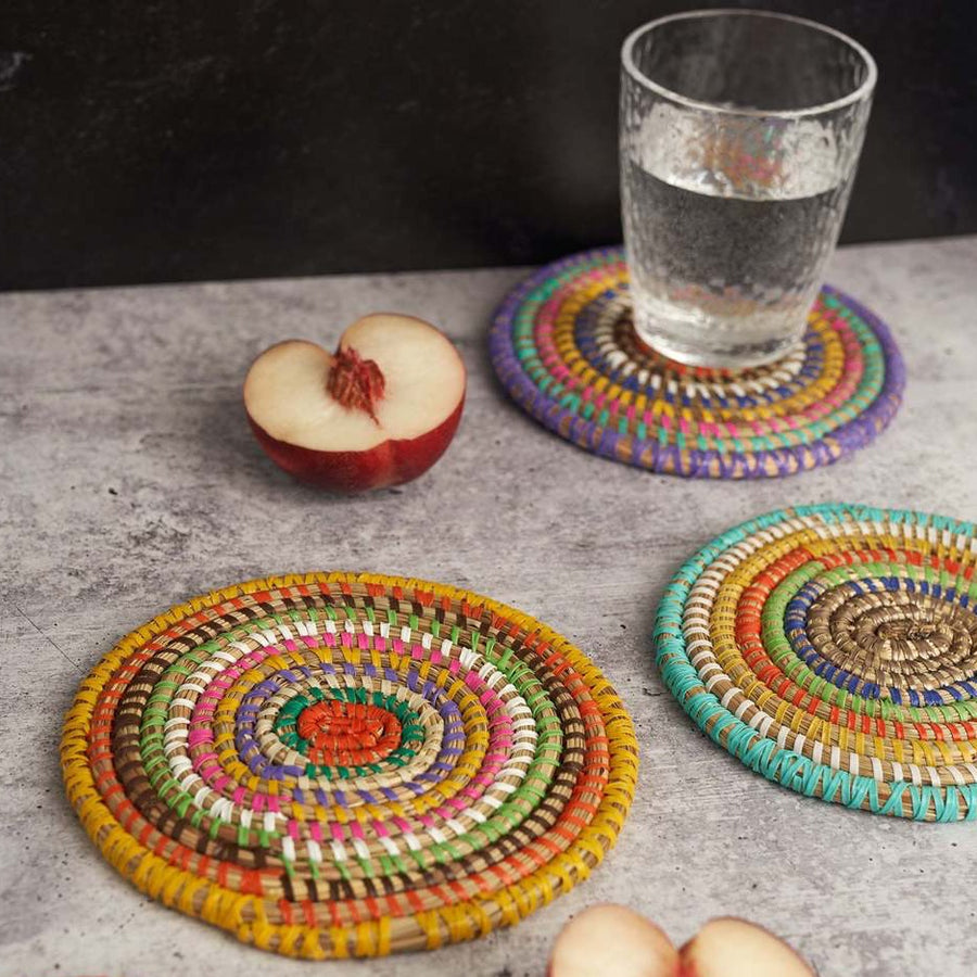 Zalipah Woven Coasters (Set of 4) – Handwoven African Coaster Set