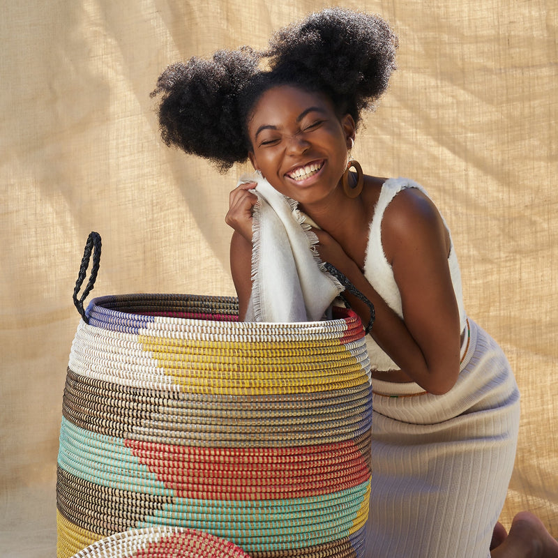 Authentic African Taya Basket with Lid – Ideal for Blankets and Toys