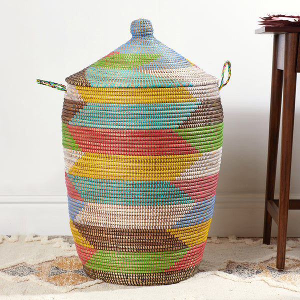 Handwoven African Taya Storage Basket with Lid